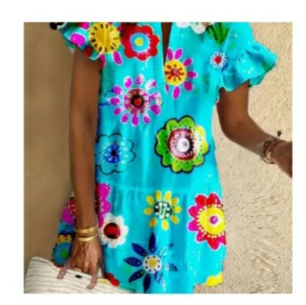 Floral Blue Boho Dress
